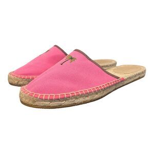 J. Crew Hot Pink Canvas Slip On Mules with‎ Embroidered Palm Trees Sz 8